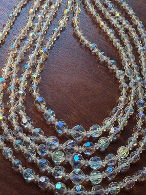 Gorgeous Vintage Crystal Aurora Borealis 5 strand Beaded Necklace !